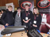Students Dylan Harvey and Daniel O’Halloran, with Will Godfrey and Emily Nicholson of SHD Composites of Sleaford.