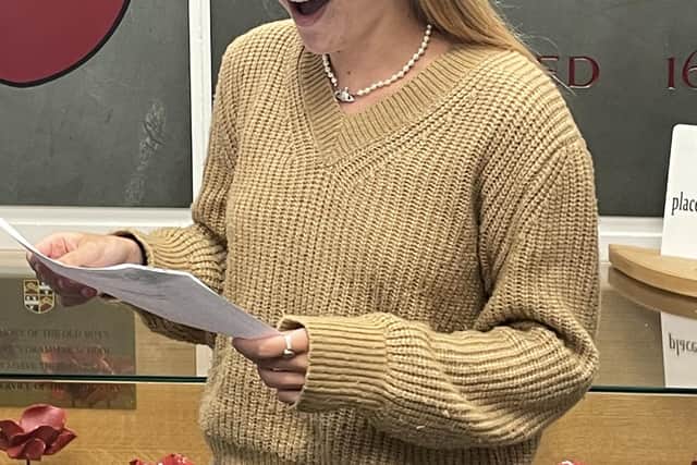 Mia Shoreman-Lawson getting her results at Carre's Grammar School. She will be going to Liverpool John Moores University to study Law.