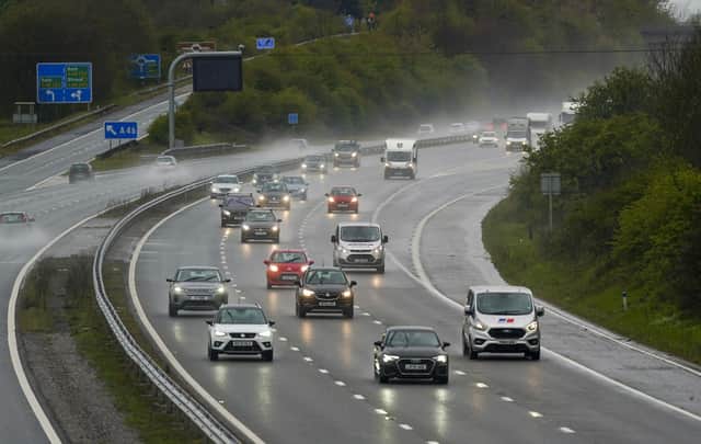 Vehicles travel along the M4 motorway near Bath on Bank Holiday Monday, as strong winds are expected to sweep eastwards across Wales and the south of England from midday on Monday to 9am on Tuesday. Picture date: Monday May 3, 2021.