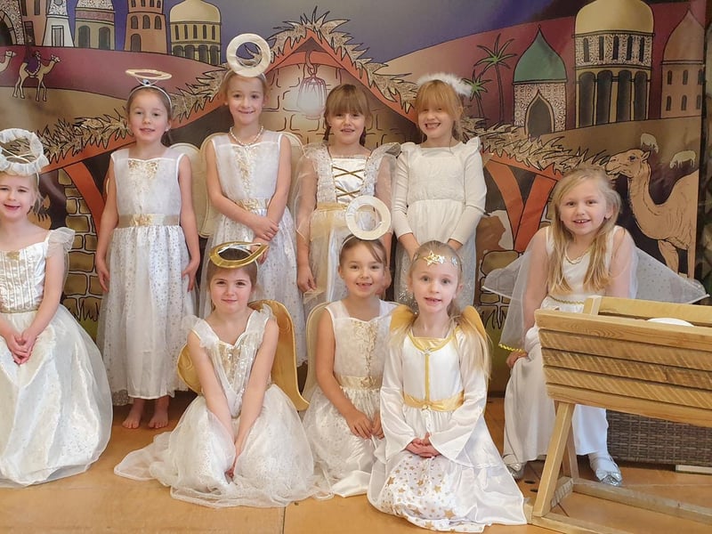 Angels in the Key Stage 1 Nativity “This Way to Bethlehem” at St Botolph's School, Quarrington.