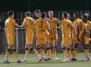 Matt Thornhill (centre) celebrates Basford's opener on Tuesday night (IMAGE: Mick Gretton)
