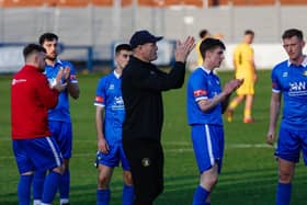 Wilcox applauds the fans following his side's 2-1 win over Bamber Bridge on Saturday. Photo: Foxby Media.