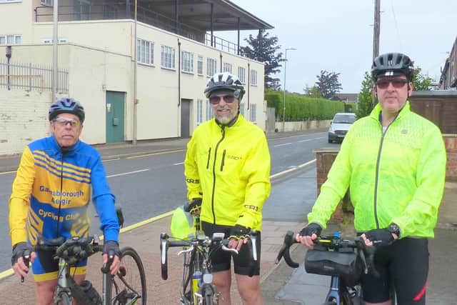 Left to right, Trevor Halstead, Geoff Garner and Karl Everatt at the start of their reliability rides.
