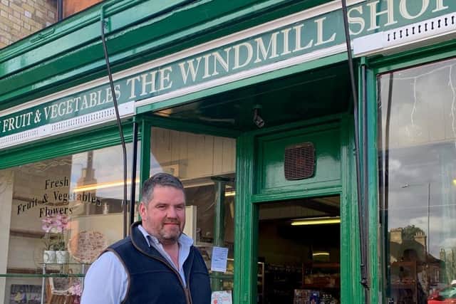 Andrew Franks was able to get repairs done to the windows of the windmill Shop in Heckington.