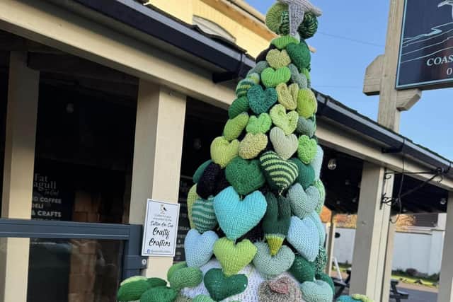 One of the bollard heart toppers in Sutton on Sea made by the Crafty Crafters.