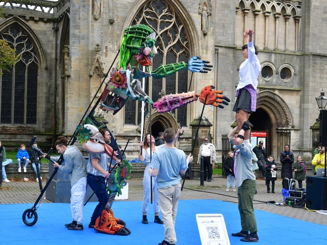 Out of the Deep Blue performance in Sleaford Market Place by Autin Dance Theatre.