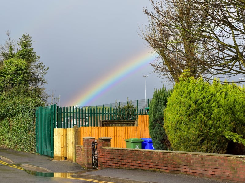A rainbow came out as the procession made its way to Boston Crematorium