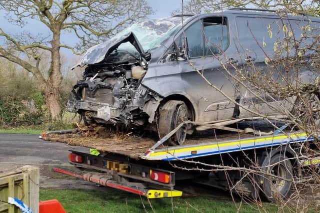 The damaged vehicle following the incident back in February this year. (Photo: Brian Prescott / SWNS)