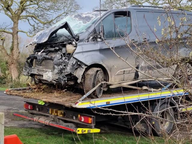 The damaged vehicle following the incident back in February this year. (Photo: Brian Prescott / SWNS)