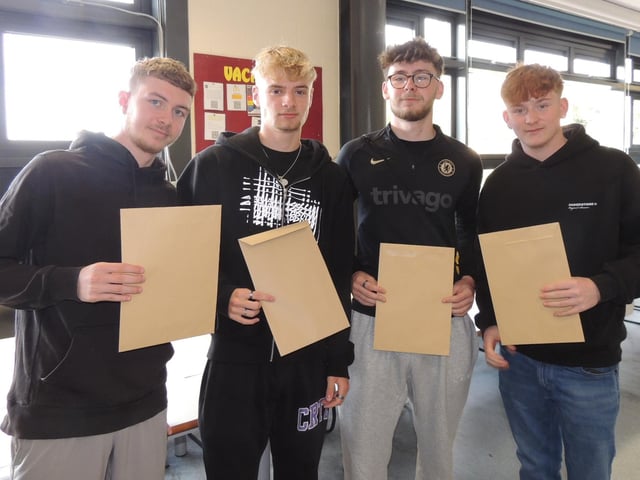 L-R Ryan Chapman will be going to Lincoln University for sport and exercise therapy; Hugo Meredith is going to Hull University to study marine biology; Owen Borchardt is having a gap year then will probably do an apprenticeship in business; Fergus Conlon is going to Cardiff University to read law.