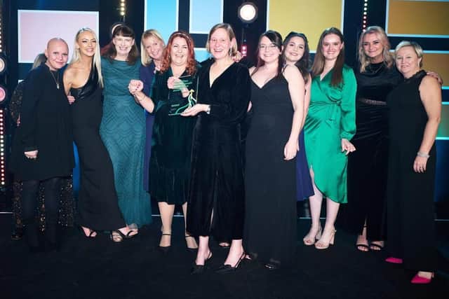 The Lincolnshire Living with Cancer Programme team with awards host Gail Porter.