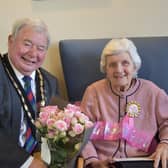 Edith with the Mayor of Skegness Coun Pete Barry. Photos: Barry Robinson.