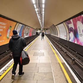 Few commuters wait on the platform during the rush hour at Clapham Common in London (Photo: JUSTIN TALLIS/AFP via Getty Images)