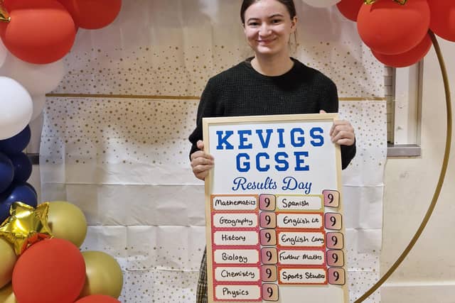 KEVIGS student Tabitha achieved a fantastic 12 grade 9s.