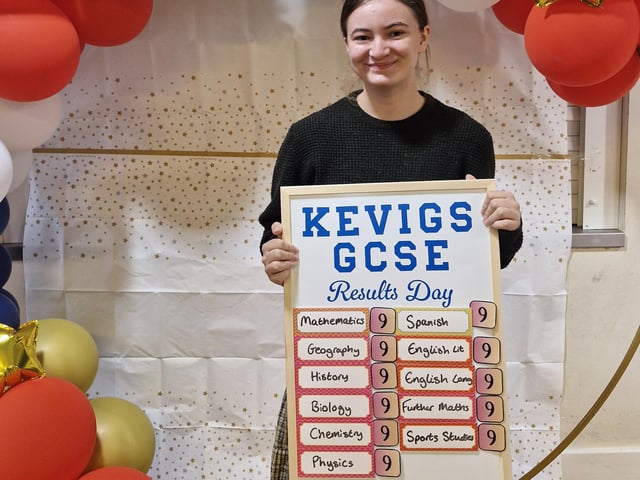 KEVIGS student Tabitha achieved a fantastic 12 grade 9s.