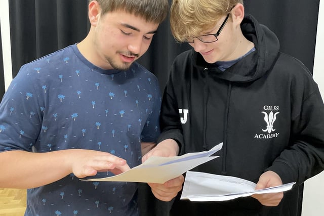 Collecting their results at Giles Academy, Old Leake, Bailey Faulkner and Thomas Hall.