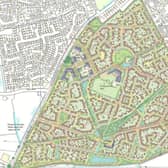 Plans for the overall Handley Chase development in Sleaford. New plans for 46 homes are in red in the south-east corner. From planning documents. Credit: Bellway Homes