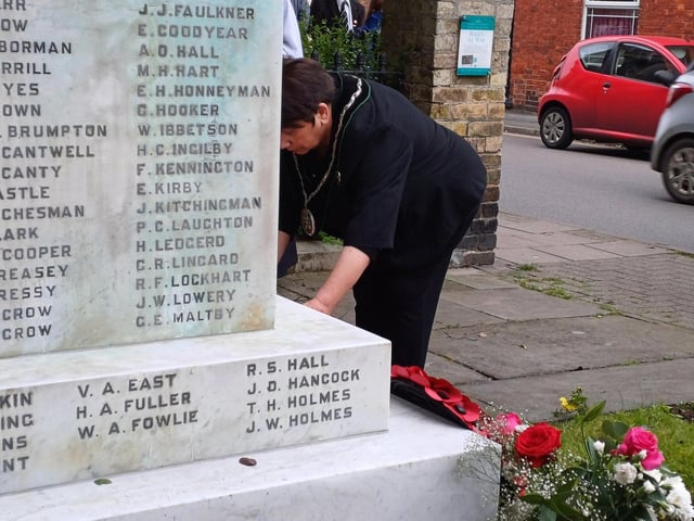 Market Rasen Mayor Jo Pilley laid a wreath on behalf of the town