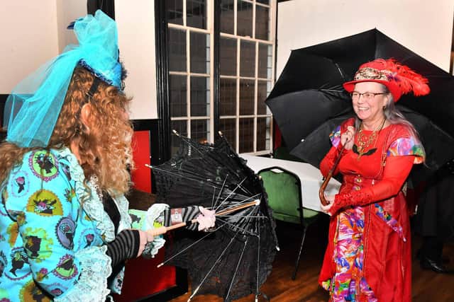Christina Ruby Willow (left) and Carol Locke try Parasol Duelling.