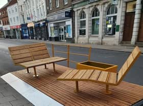 The parklets on Mercer Row.