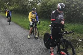 Andrew Janney, Trevor Halstead and Stephen Cockerhan at the start line. Picture by Daniel Nicholson.