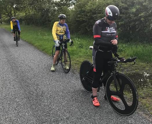 Andrew Janney, Trevor Halstead and Stephen Cockerhan at the start line. Picture by Daniel Nicholson.