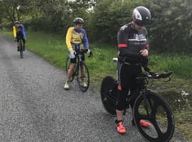 Andrew Janney, Trevor Halstead and Stephen Cockerhan at the start line. Picture by Daniel Nicholson.