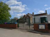 The narrow pavement outside Osgodby School