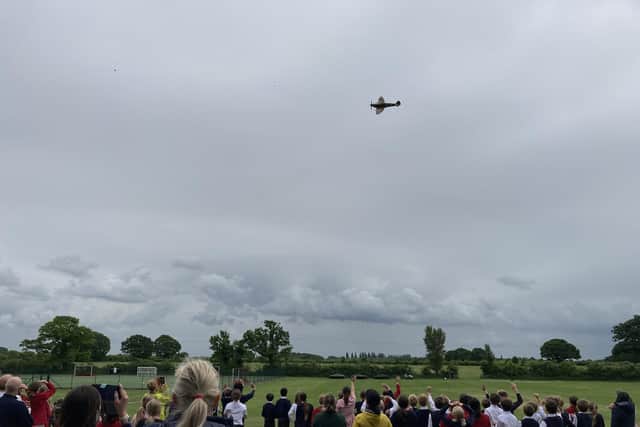 The Spitfire flypast at Charles Overton's plaque unveiling. Crown copyright MOD 2022 - Corporal Sally Raimondo