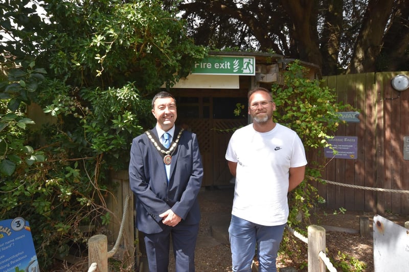 Mayor of Skegness Coun Jimmy Brookes and Skegness Aquarium owner Charlton Cooper.