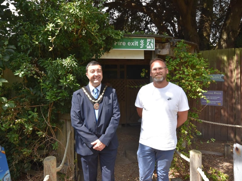 Mayor of Skegness Coun Jimmy Brookes and Skegness Aquarium owner Charlton Cooper.