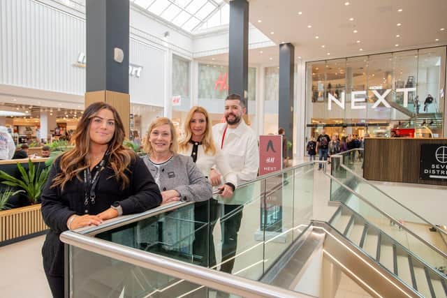 From left, The Body Shop Manager Jess Deaton, Next Manager Helga Corby, Centre Manager Mary-Jane Booth, and H&M Manager James Fletcher in Lincoln’s Waterside centre. H&M, The Body Shop and Next have all signed up to long-term stays in a big vote of confidence for Waterside.