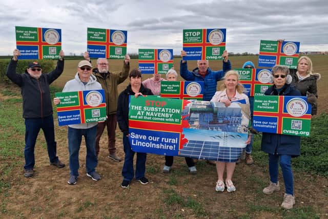 The Cliff Villages Solar Action Group at the site of the approved Springwell Solar Farm on Green Man Road, Navenby. Credit: LDRS