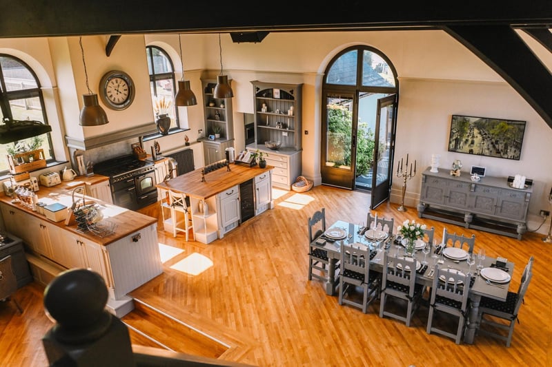 The kitchen and dining section of the open-plan area.
