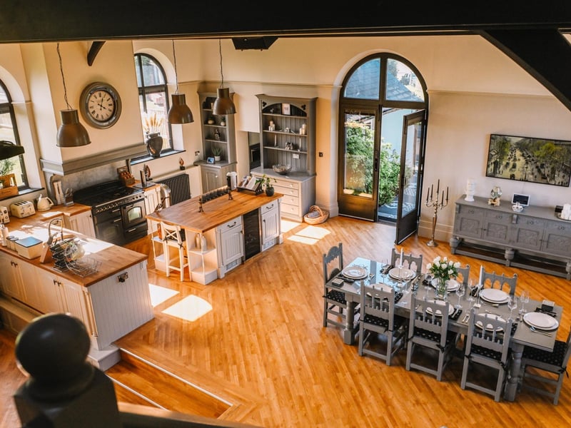 The kitchen and dining section of the open-plan area.