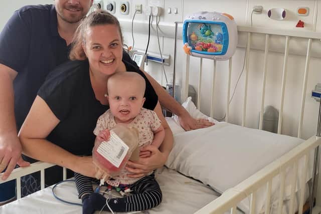 Jack and Sally Volley with Olivia ready for her stemcell transplant.