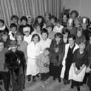 The cast of The Caucasian Chalk Circle - a joint production between Boston Grammar, Boston High and St Thomas Primary schools - in 1987.