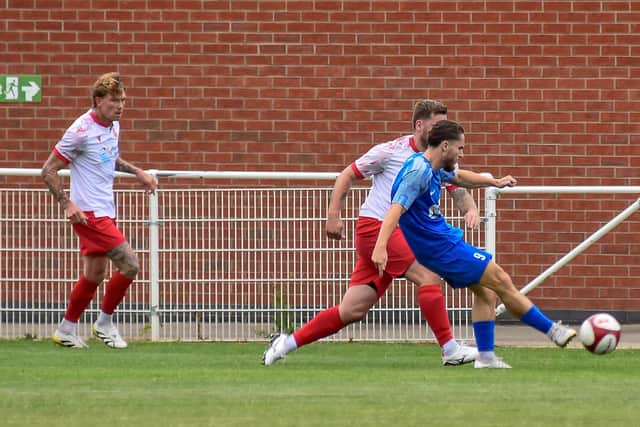 Corby Town rake the lead. Ryan Thompson, Happy Snapz Photography.