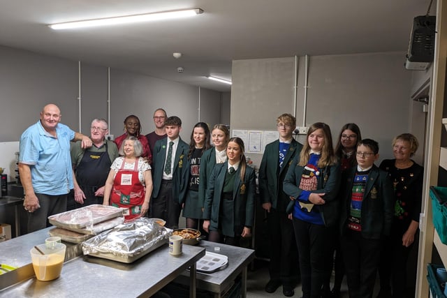 Skegness Grammar School students ready to serve Christmas dinners at the Storehouse Christmas community meal.