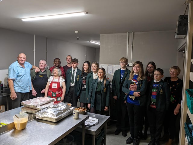 Skegness Grammar School students ready to serve Christmas dinners at the Storehouse Christmas community meal.