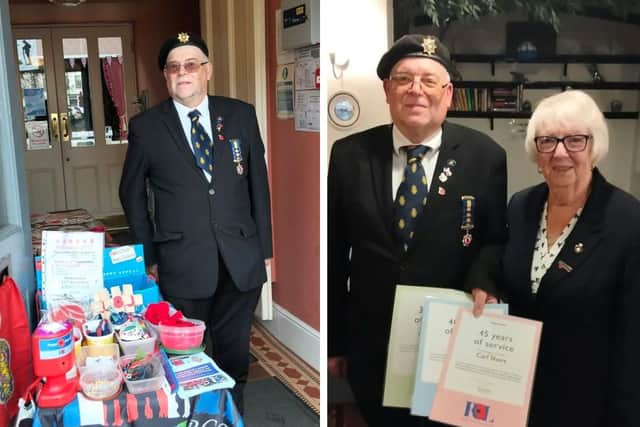 Carol Short has been recognised for his 45 years' service with the Royal British Legion Alford and District Branch. Pictured with branch chairman Ann Lincoln.