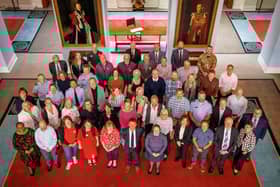 An overhead photograph of the attendees at the second Armed Forces & NHS Lincolnshire Symposium, RAF College, RAF Cranwell, Tuesday 3 June 2025 (Credit: Andrew Wheeler, Photography and Media Services, Royal Air Force College Cranwell).