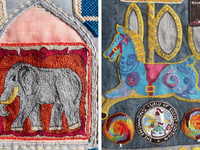 LEFT: A close-up of an elephant from the Boston Stump page (there is a depiction of an elephant on a roof boss in the church). RIGHT: A nod to Boston's historic May Fair.