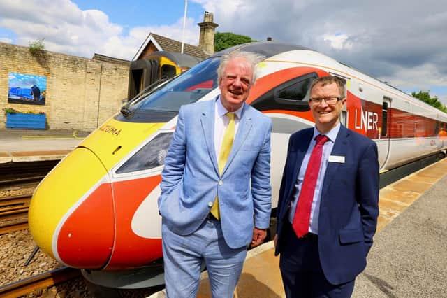 Sir Edward Leigh MP, left, and Managing Director at LNER David Horne at Market Rasen Station during the test train run