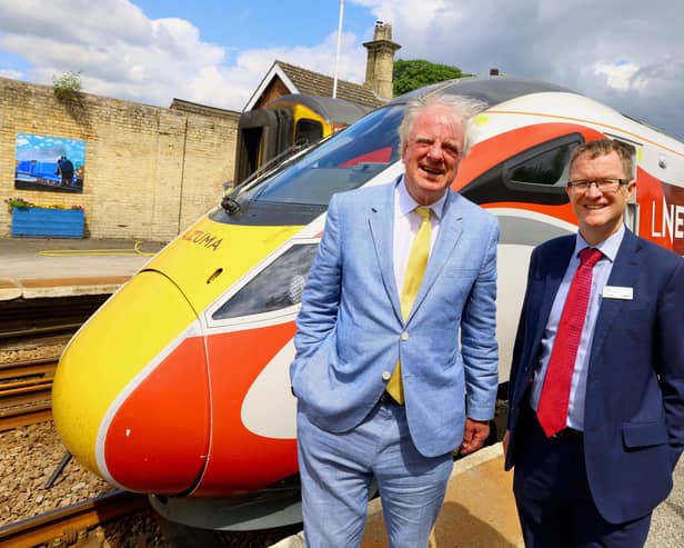 Sir Edward Leigh MP, left, and Managing Director at LNER David Horne at Market Rasen Station during the test train run