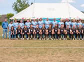 The Louth XI and the All Stars players.
