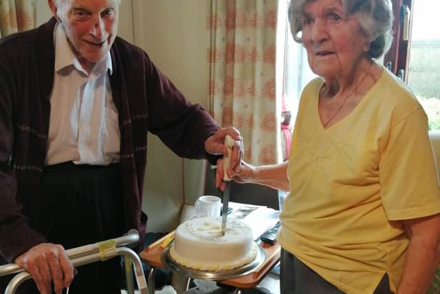 Arthur and Olive Woodhouse celebrating their 77th wedding anniversary.