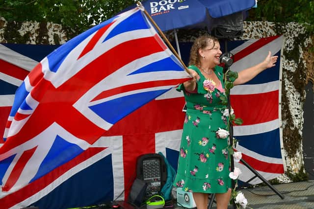 May Blossom singing at The Mall during Woodhall Spa's 1940s weekend.