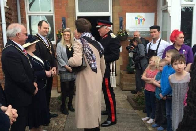 Princess Anne arriving at the Derbyshire Holiday Children's Centre to celebrate its 125th anniversary in 2016.