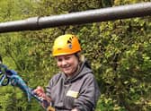 Hayley during her 80ft abseil for the Lincs & Notts Air Ambulance.